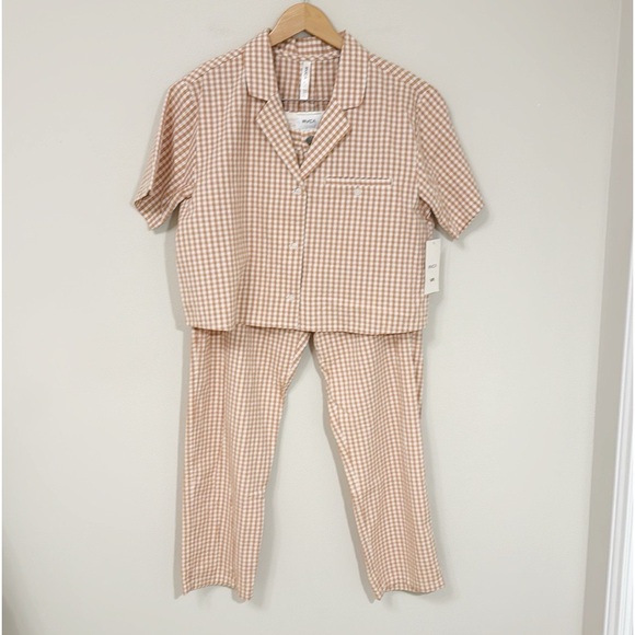 RVCA New Gingham Set Shirt & Pants Mustard/Tan color NWT Size 30 Pants Top Large - Picture 3 of 10